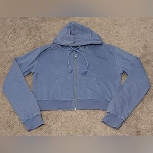 Wild Fable Women’s Cropped Zip Up Blue Hoodie With Pockets Size Small